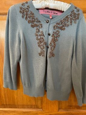 Embellished dusty blue cardigan--S/M